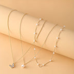 3pcs Faux Pearl Butterfly Necklace For Women Leisure Decor Jewelry