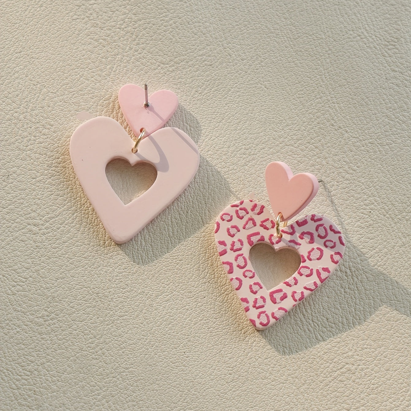 Pink Leopard Pattern Hollow Heart Design Dangle Earrings Retro Cute Style Acrylic Jewelry Exquisite Gift For Lovers