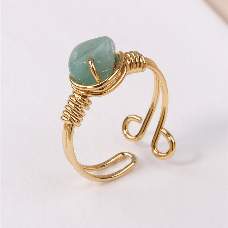 Vintage Ring Inlaid Natural Stone 18k Gold Plated Adjustable Cuff Ring Match Daily Outfits Party Accessory