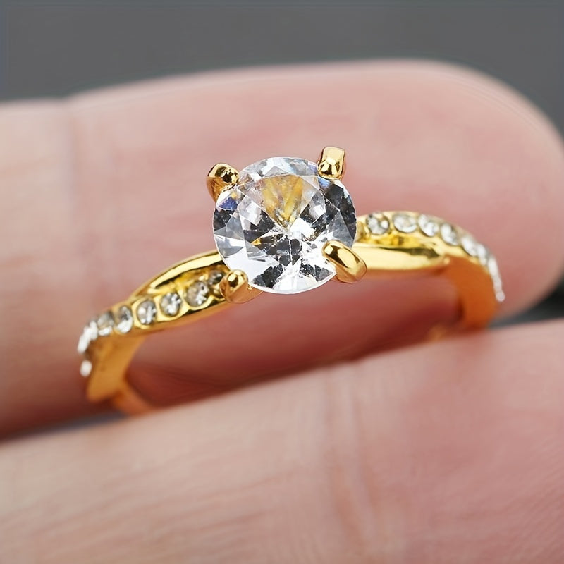 Exquisite Cubic Zirconia Solitaire Ring with Twisted Cocktail Band - Perfect Jewelry Accessory for Wedding Party