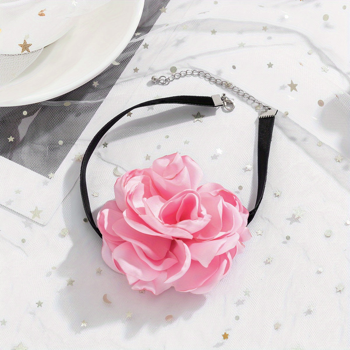 Vintage French 3D Flower Velvet Design Necklace Holiday Party Banquet Accessories For Women Vacation Favors