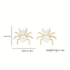 Personality Retro Creative 3D Spider Stud Earrings Inlaid Faux Pearl Ear Jewelry