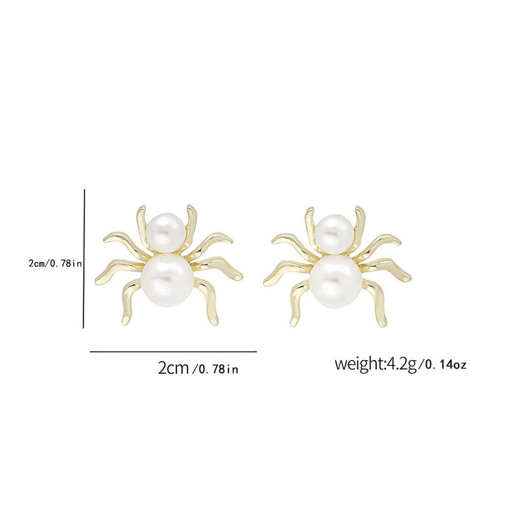 Personality Retro Creative 3D Spider Stud Earrings Inlaid Faux Pearl Ear Jewelry
