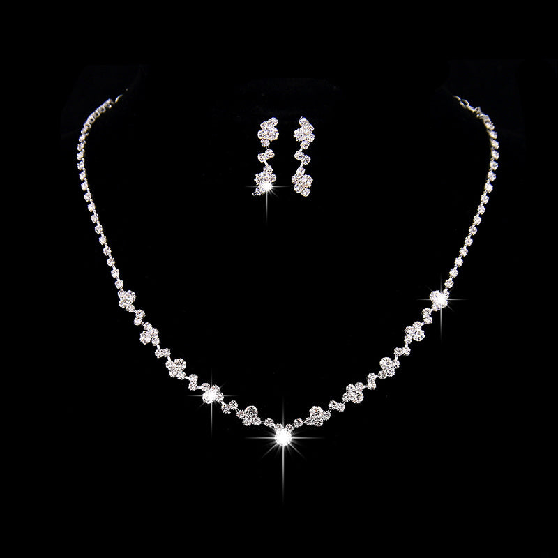 Jewelry Set Charm Necklace & Drop Earrings 2 Pcs Flower Shaped Rhinestones Chain Pendant Adjustable Bridal Jewelry For Women And Girls