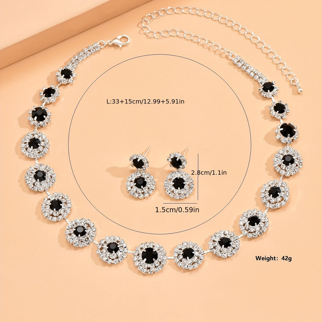 3pcs Elegant Silver Plated Rhinestone Jewelry Set for Evening Parties and Birthdays