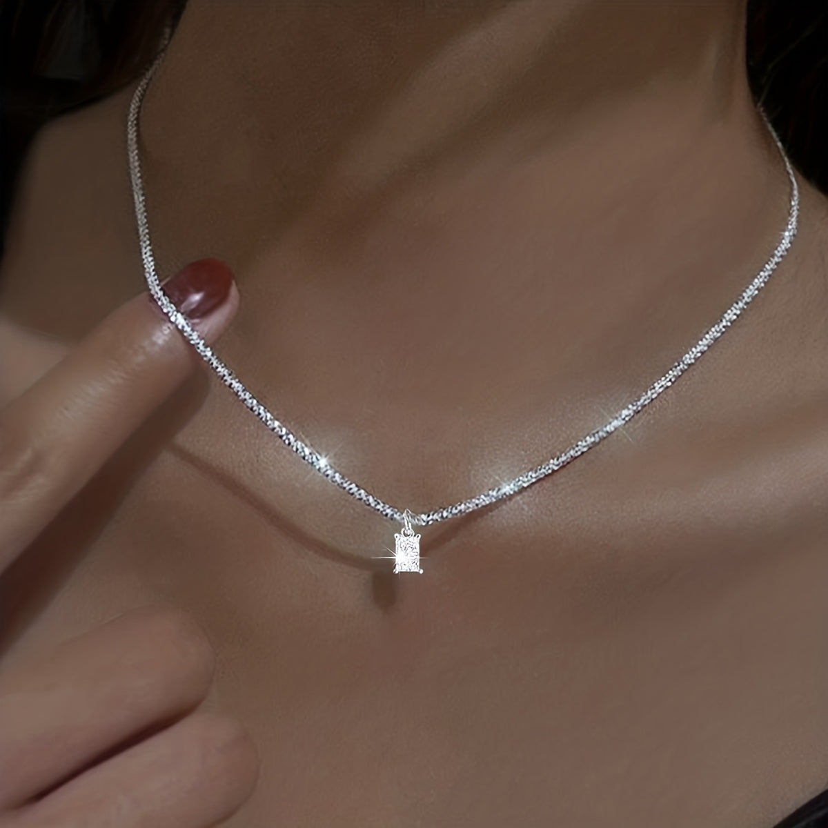 Sparkling Square Cross Zircon Pendant Necklace For Women Girls Elegant Jewelry