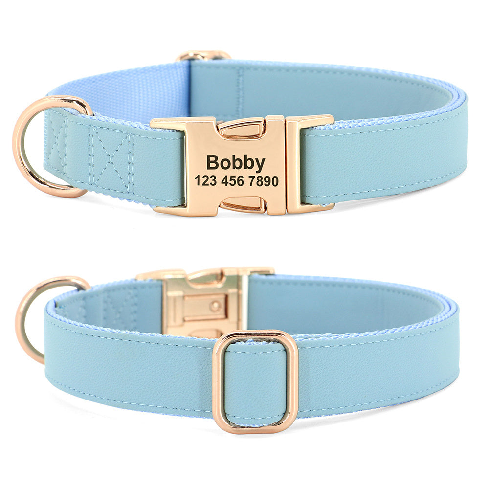 Personalized Dog Name Collar Leather Nylon Dogs ID Buckle Collars Anti-lost Pet Nameplate Necklace For Small Medium Large Dogs
