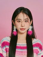 LB Hand Crochet "Fishbone" Earrings Long Ear Clip LOJL98
