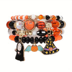 Halloween Bracelet Pumpkin Bat Ghost Skull Pendant Multilayer Beads Bracelet Party Favors