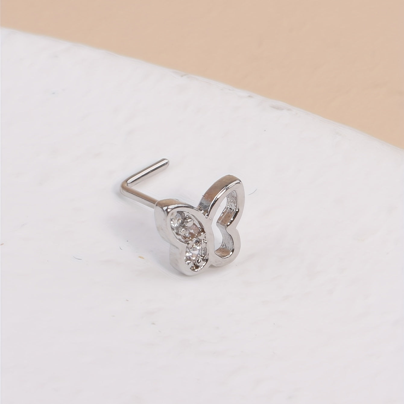 1Pc Hollow Butterfly Shape Nose Rings Inlaid Shiny Zircon L Shape Nose Stud Ring For Women Body Piercing Jewelry