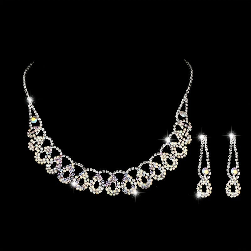 Elegant Water Drop Rhinestone Jewelry Set with Tassel Necklace and Dangle Earrings - Perfect for Parties, Clothing Accessories, and Valentine's Day Gifts for Women