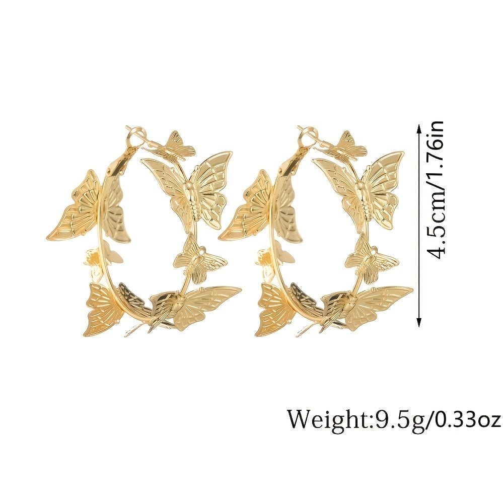 3D Butterfly Alloy Hoop Earrings For Women Girls Jewelry Gift