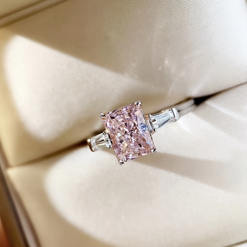 Make a Statement with our Fashion Square Pink Zircon Ring - Available in Sizes 5#-10#!