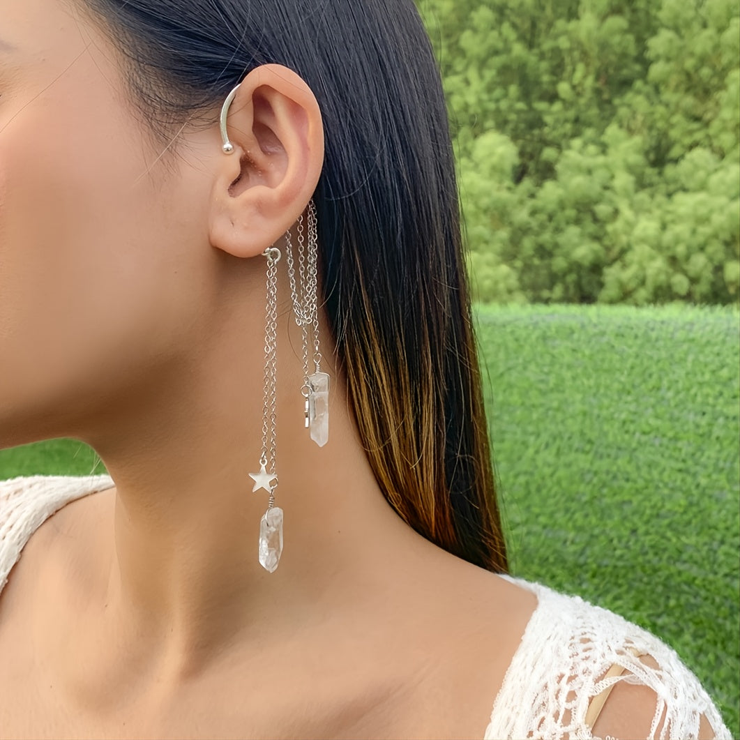 Glamorous Star-Shaped Crystal Tassel Earrings - Add Sparkle to Any Outfit!