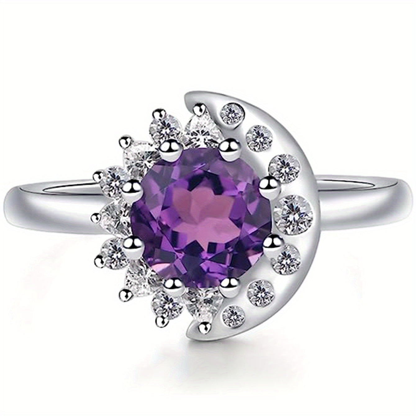 Fashion Promise Ring Inlaid Purple Zircon Held By Shining Zircon Engagement Wedding Ring