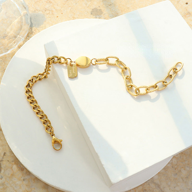 Retro exaggerated design sense titanium steel 18K gold plated