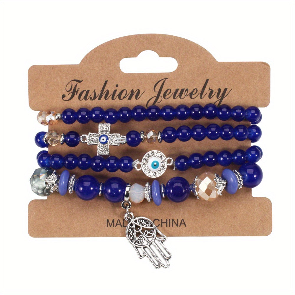 Bohemian Eyes Palm Cross Multilayer Bead Mexican Bracelet For Women Girls Gift