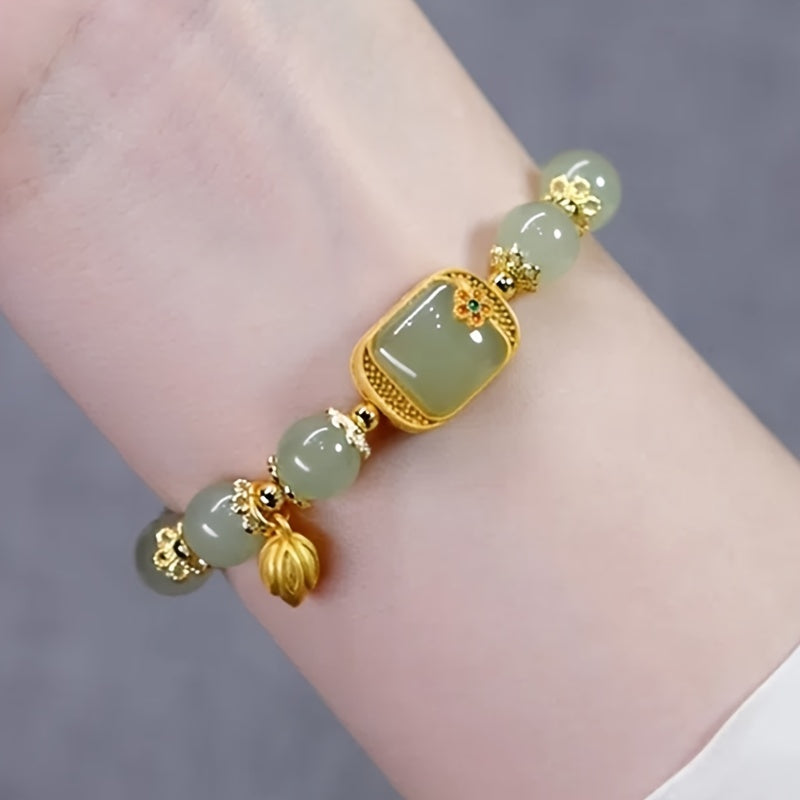 Bring Good Luck with Elegant Chinese Style Beaded Bracelet and Flower Pendant Hand Jewelry for Women and Girls