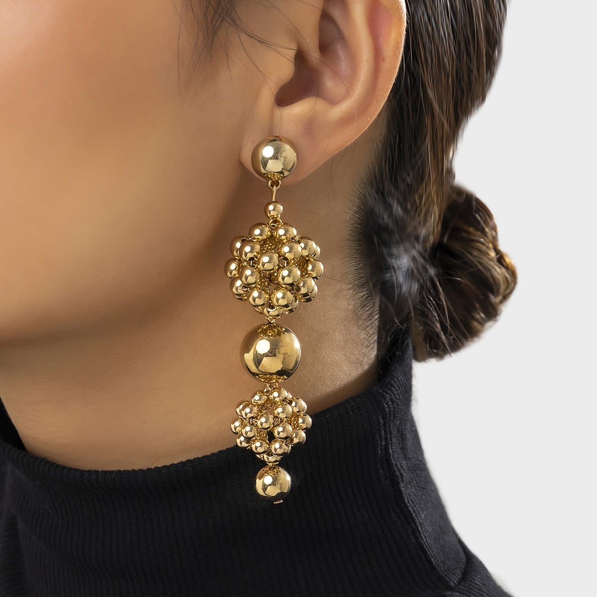 Vintage Exaggerated Handwoven Flower Ball Long Drop Earrings For Women Holiday Decor Jewelry