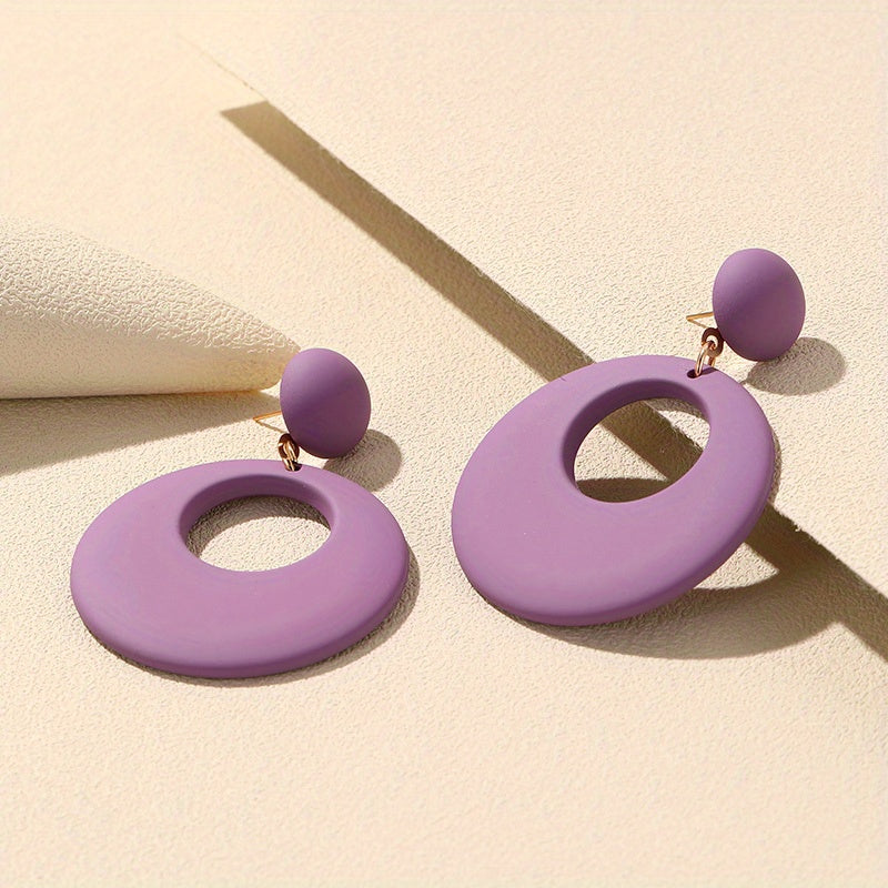 Hollow Circle Design Macaroon Color Dangle Earrings Cute Minimalist Style Acrylic Jewelry Delicate Female Gift
