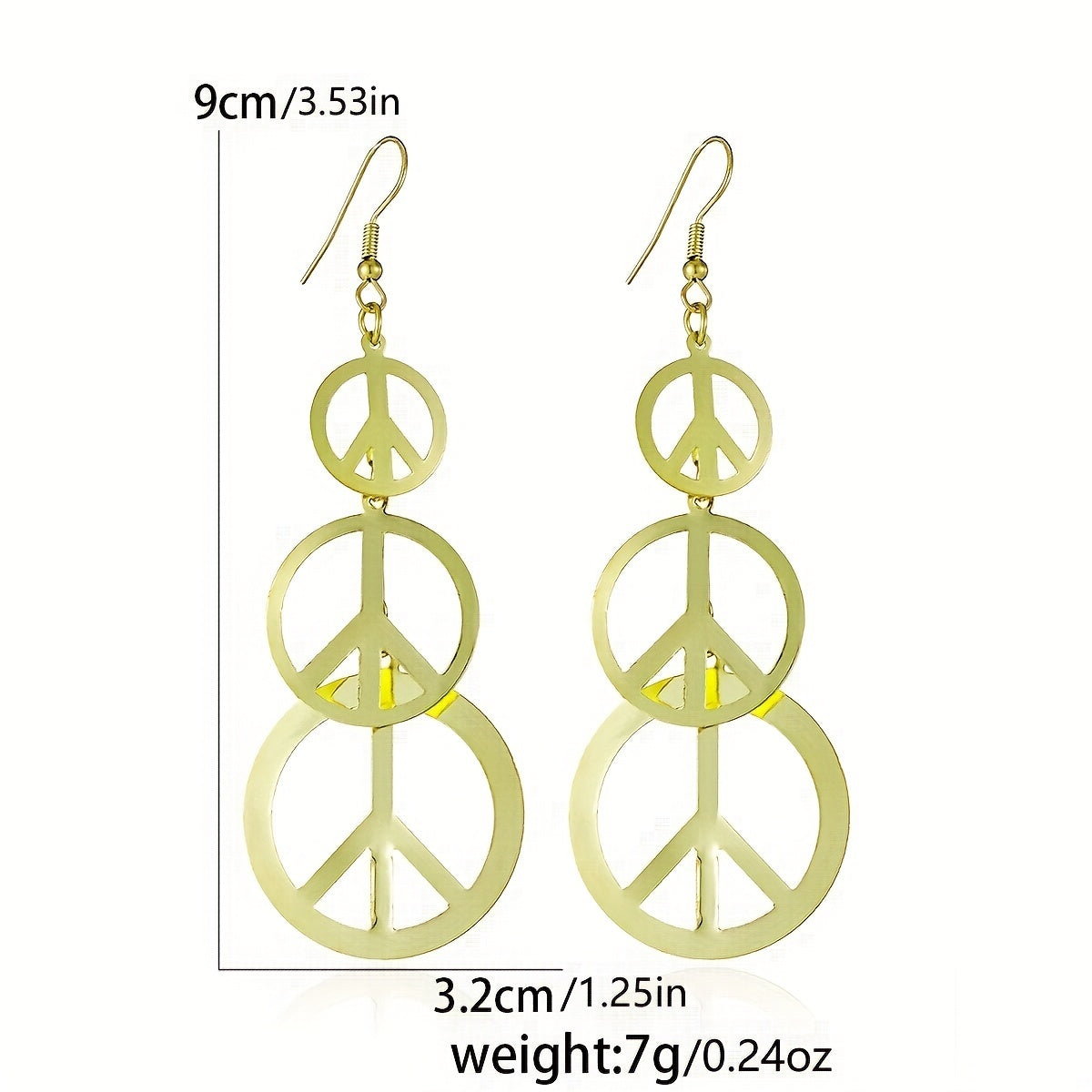 Golden / Silvery Peace Symbol Long Dangle Earrings Hip Hop Style Alloy Jewelry Delicate Female Gift