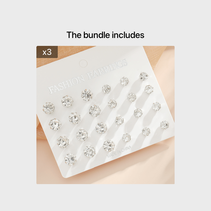 12pcs Zircon Decor Stud Earrings