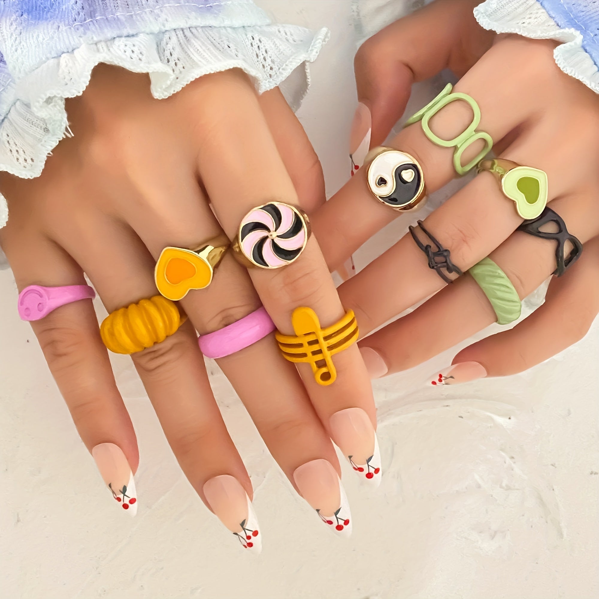 Y2k Style Ring Set Candy Colors Oil Dripping Craft Trendy Chain Pumpkin Pin Patterns Mix And Match For Daily Outfits Cute Decor For Party Perfect Halloween Gift