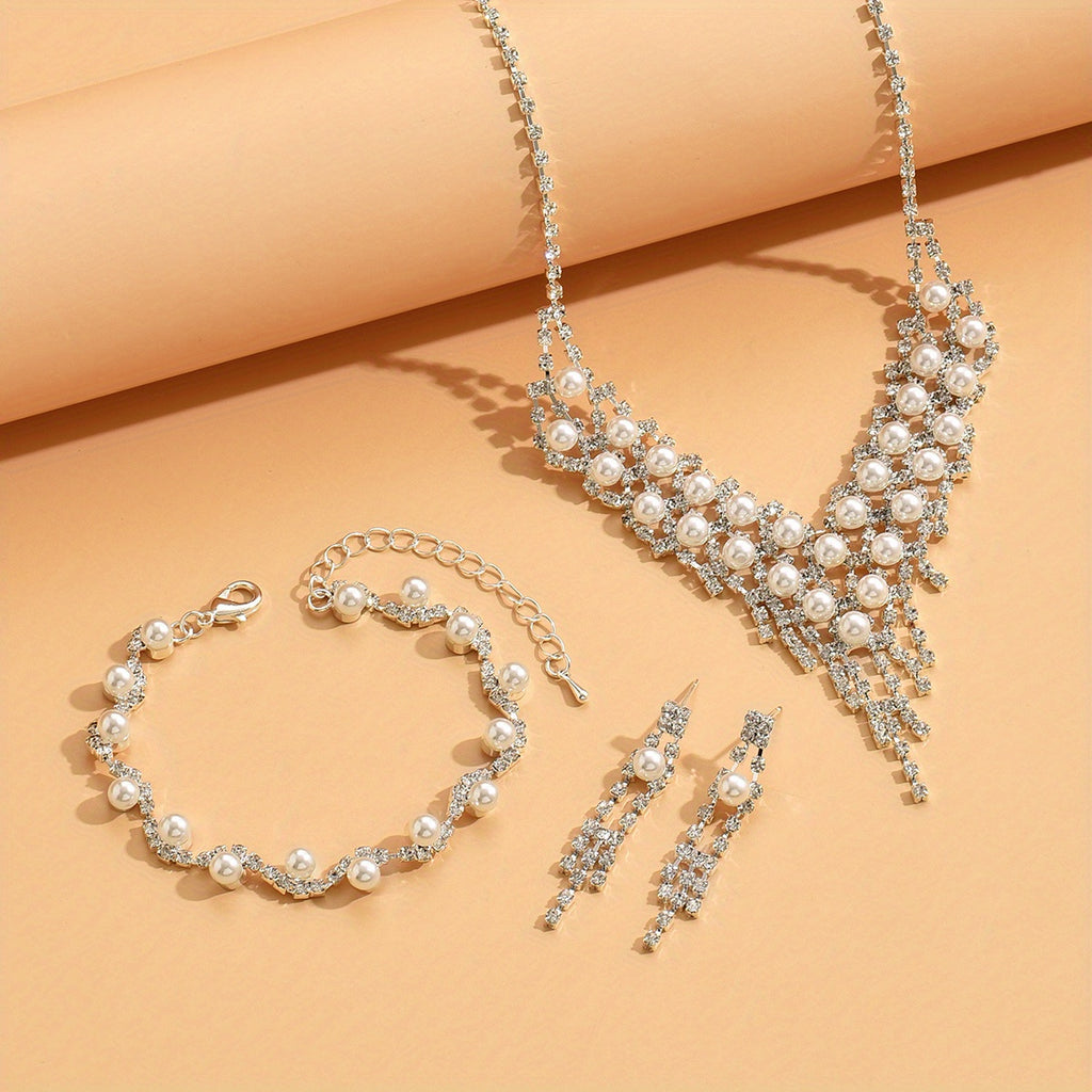 Elegant Bridal Rhinestone Jewelry Set - V-Shape Charm Necklace and Dangle Earrings for Women and Girls