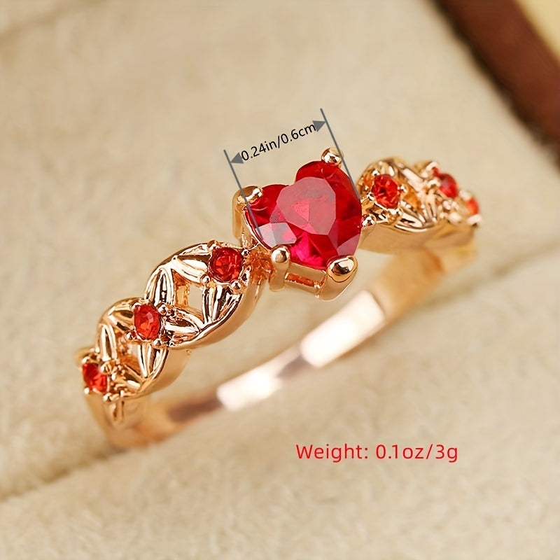 Make Your Promise with a Sweet Shiny Red Heart Shape Zircon Ring - Perfect for Weddings, Engagements and Valentine's Day!