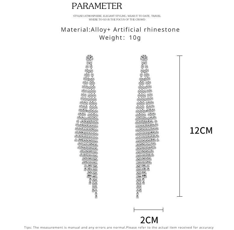FN Artificial Rhinestone Tassel Long 925 Silver Needle Earrings LOJS109