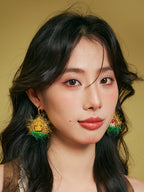 LB Hand Crochet "Triangle Tree" Earrings Christmas LOJL86