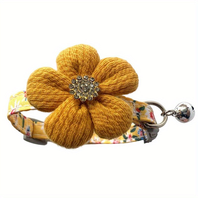 1pc Cute Pet Collar With Knitting Flower And Bell, Adjustable Cat Collar, Soft Decorative Dog Collar
