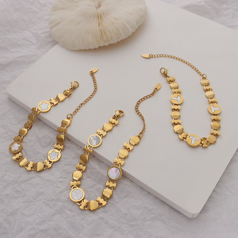 White Seashell geometric personality titanium steel 18K gold plated