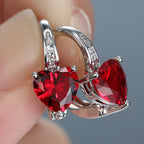 Birthstone Hoop Earrings Heart Cut Garnet Drop Earrings Heart Shaped Clip On Earrings Valentine's Day Gift 1Pair