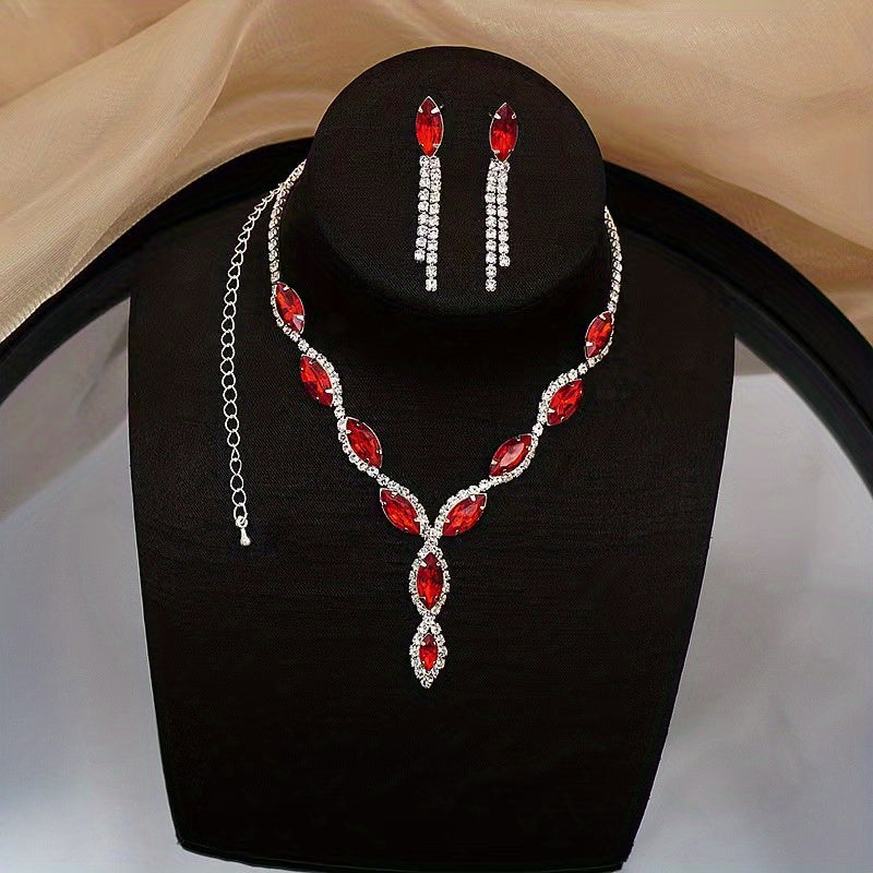 2 pieces Stunning Women's Crystal Necklace and Earrings Set - Vibrant Colors and Sparkling Crystals for a Glamorous Look