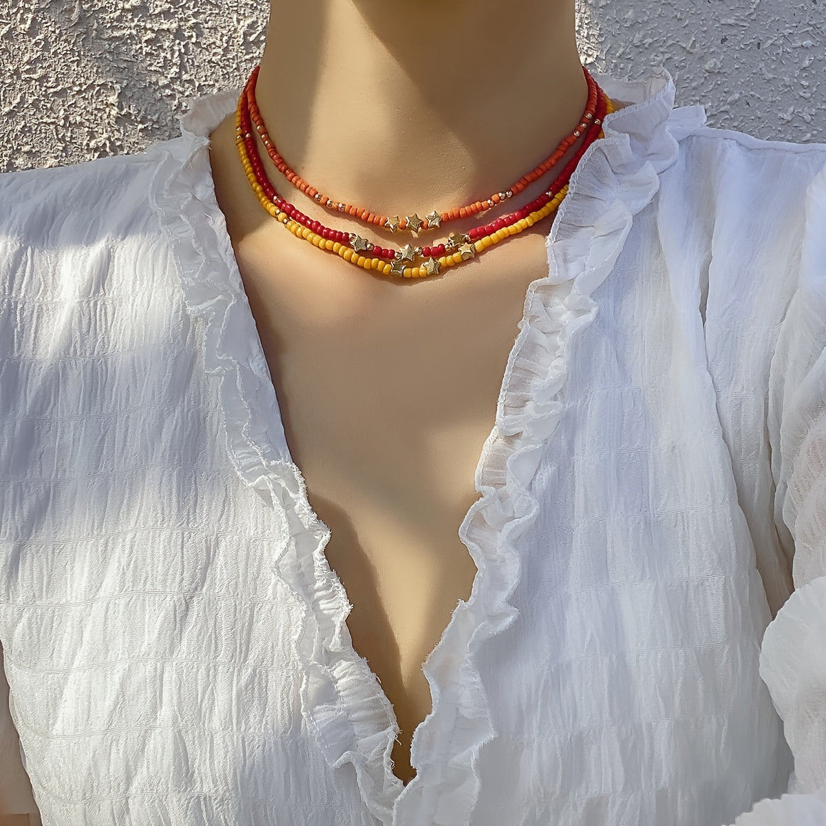 Simple Handmade Beaded Necklace Vintage Colorful Star Necklace 1pc Holiday Style