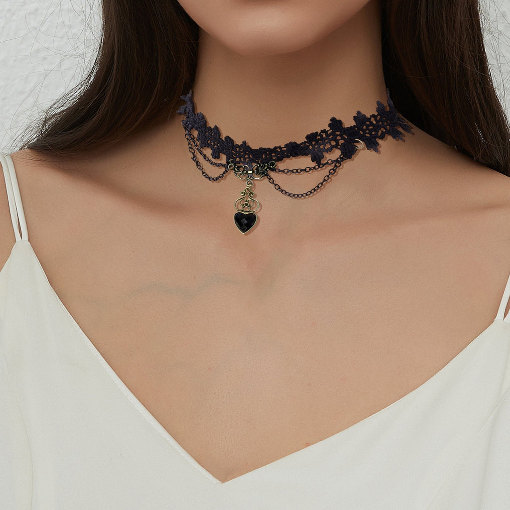 Gothic Style Lace Choker Love Heart Drop Ladies Halloween Cosplay Party Necklace For Women Jewelry Party Halloween Jewelry