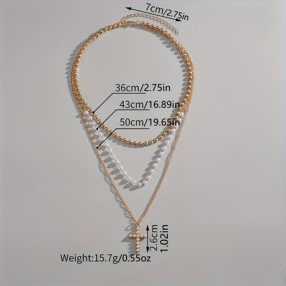 Punk Style Alloy Cross Pendant Multilayer Stacking Necklace Unisex Neck Jewelry For Women Girls