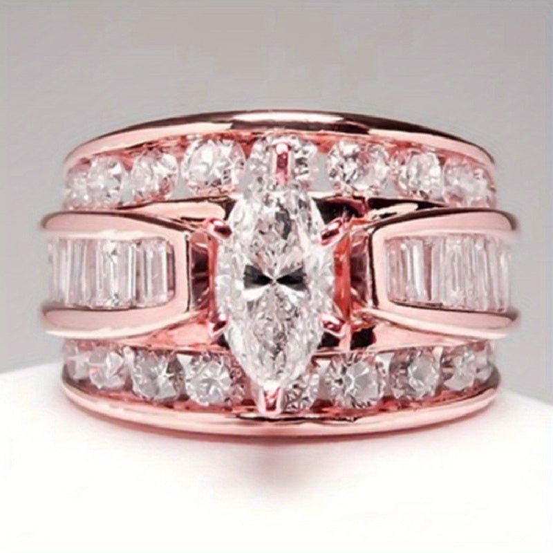 Shine Bright with our Personality Golden Three Row White Zircon Engagement Wedding Ring for Women and Girls