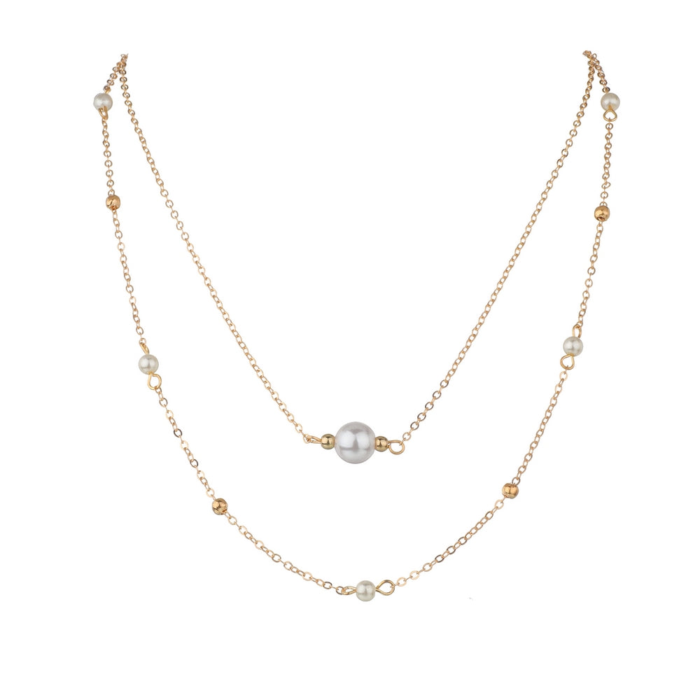 Large Faux Pearl Double Layer Stacking Ladies Necklace Alloy Neck Jewelry Gift
