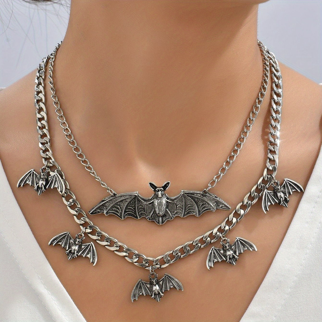 1pc Necklace / Bracelet Vintage Jewelry Set Trendy Bate Shape Double Layer Design Perfect Decor For Halloween Match Daily Outfits Party Accessories
