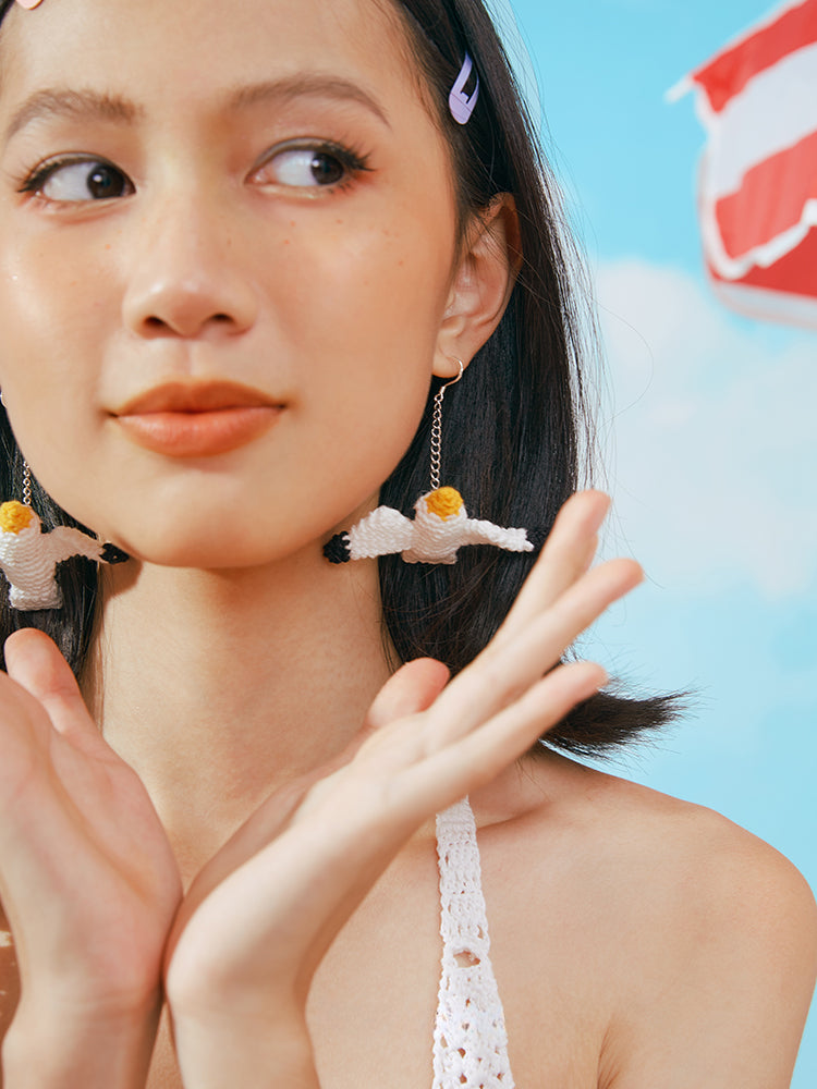 LB Hand Crochet "Seagull" Earrings Cute Pendant Ear Clip LOJL99