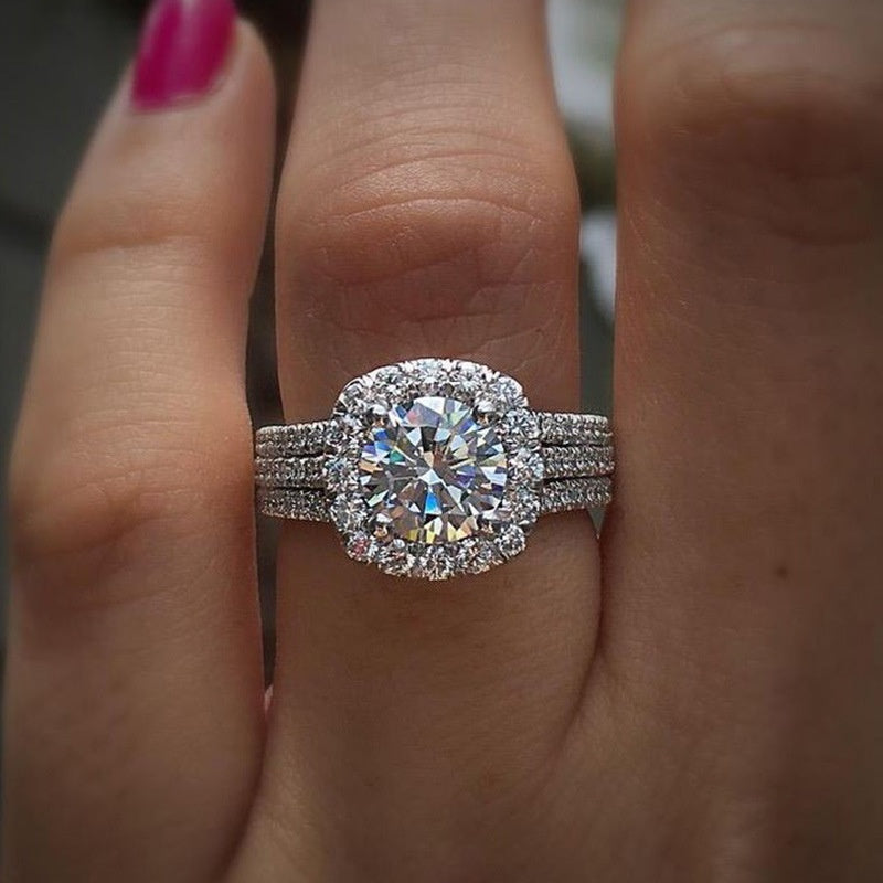 Sparkle in Style with our Micro Pave 3 Row Zircon Ring for Women - Perfect for Engagement, Wedding and Casual Parties!
