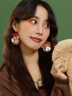 LB Hand Crochet "Teddy Bear" Earrings "Bow Bear" Ear Clip LOJL91