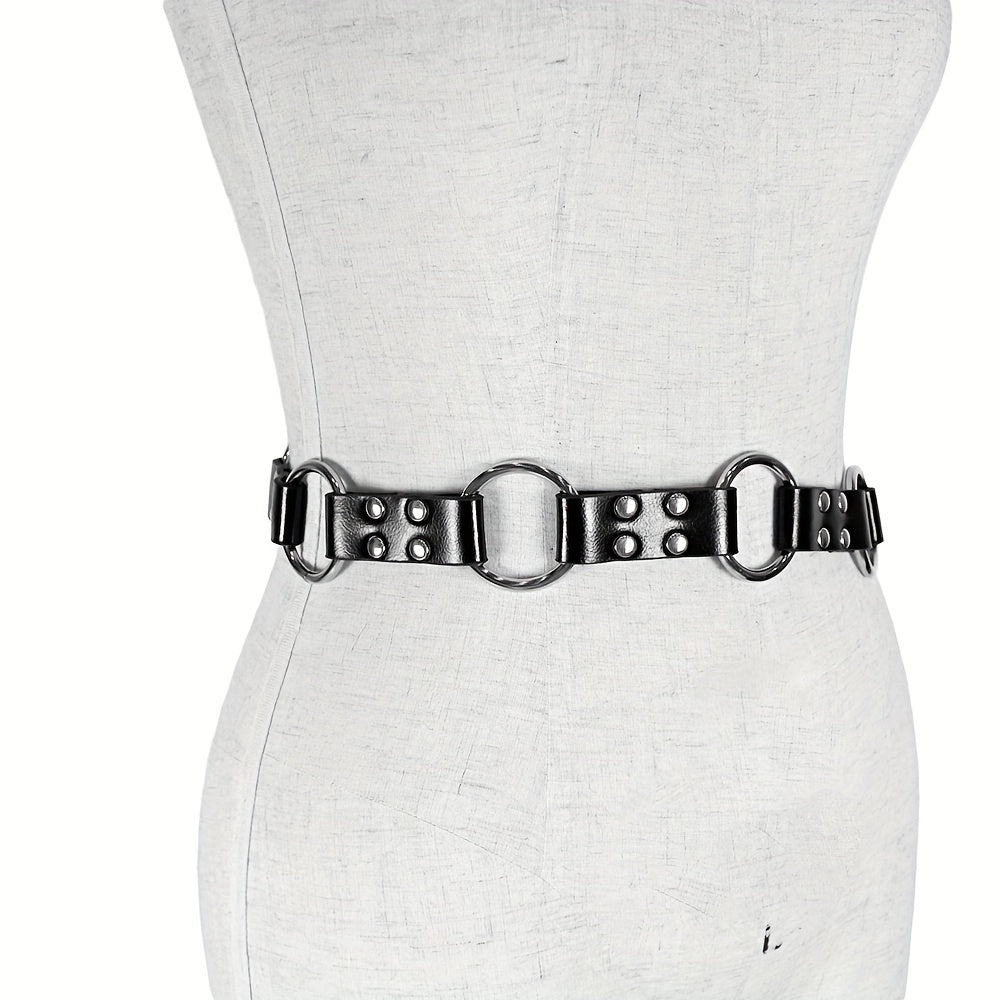 Gothic Punk Belt with Rivet PU Pins & Hollow Out Waistband - Adjustable Body Harness for Women