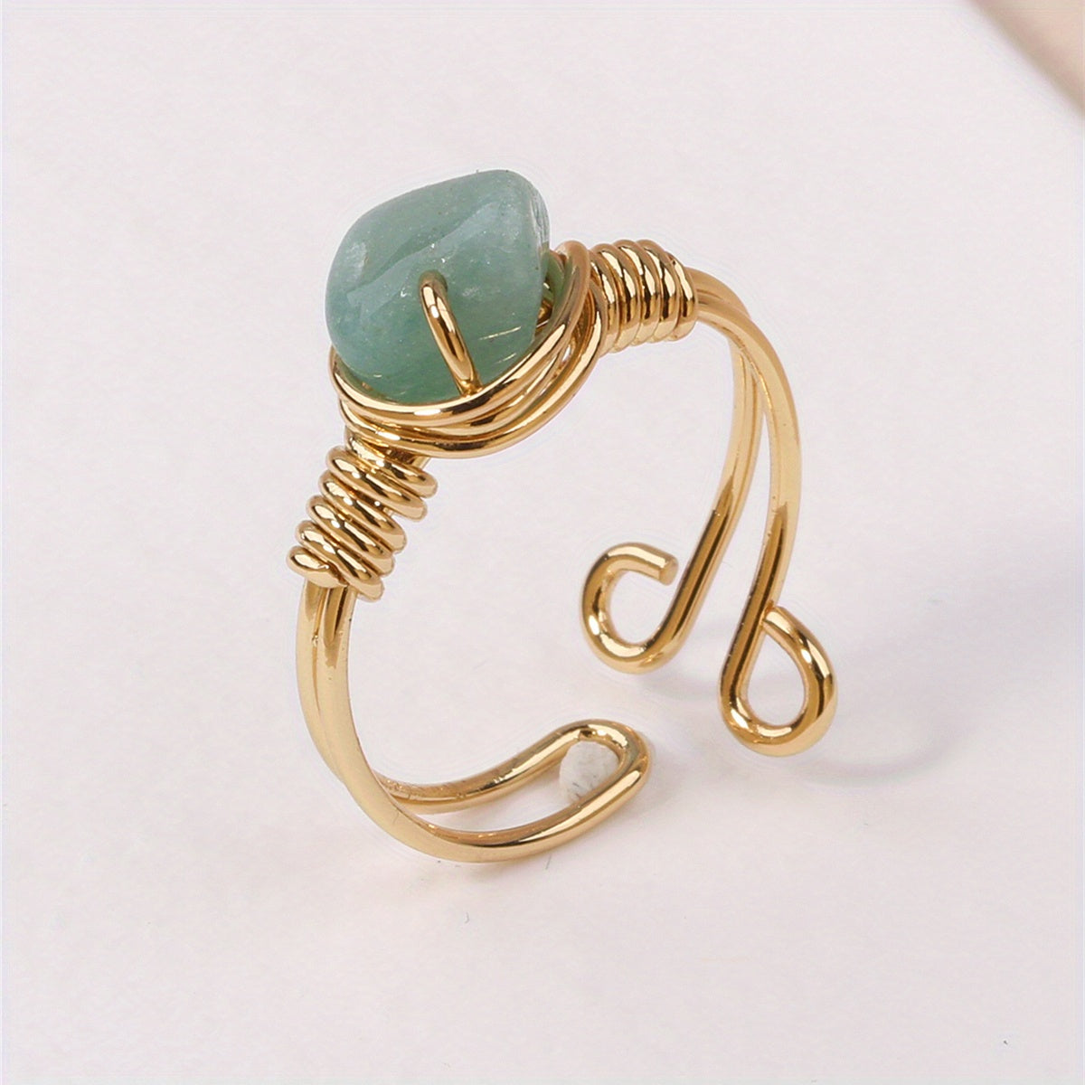 Healing Crystal Open Ring Women Irregular Crystal Wire Wrapped Ring Adjustable Finger Ring
