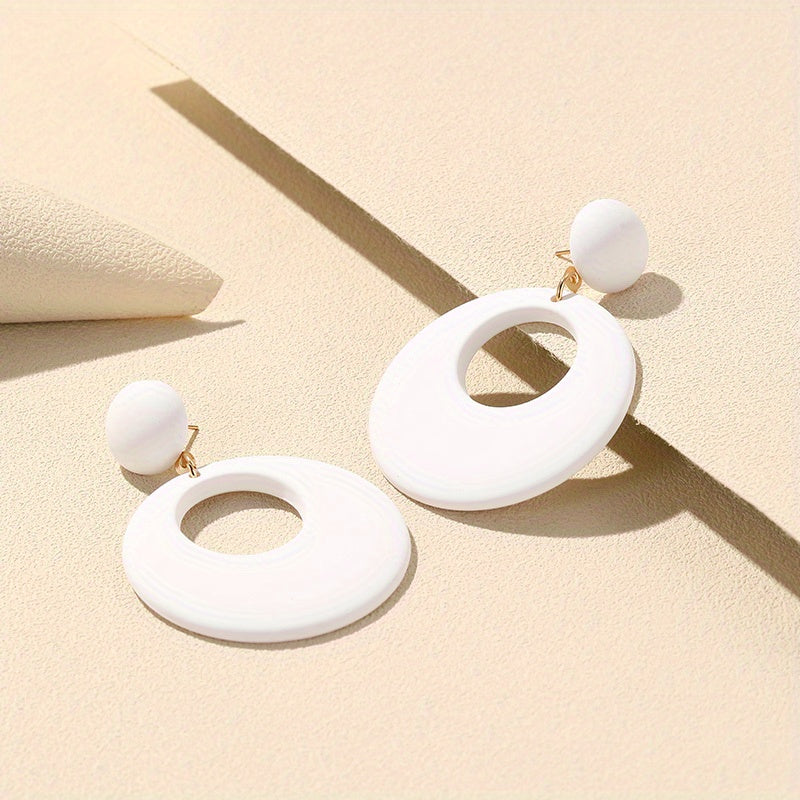Hollow Circle Design Macaroon Color Dangle Earrings Cute Minimalist Style Acrylic Jewelry Delicate Female Gift