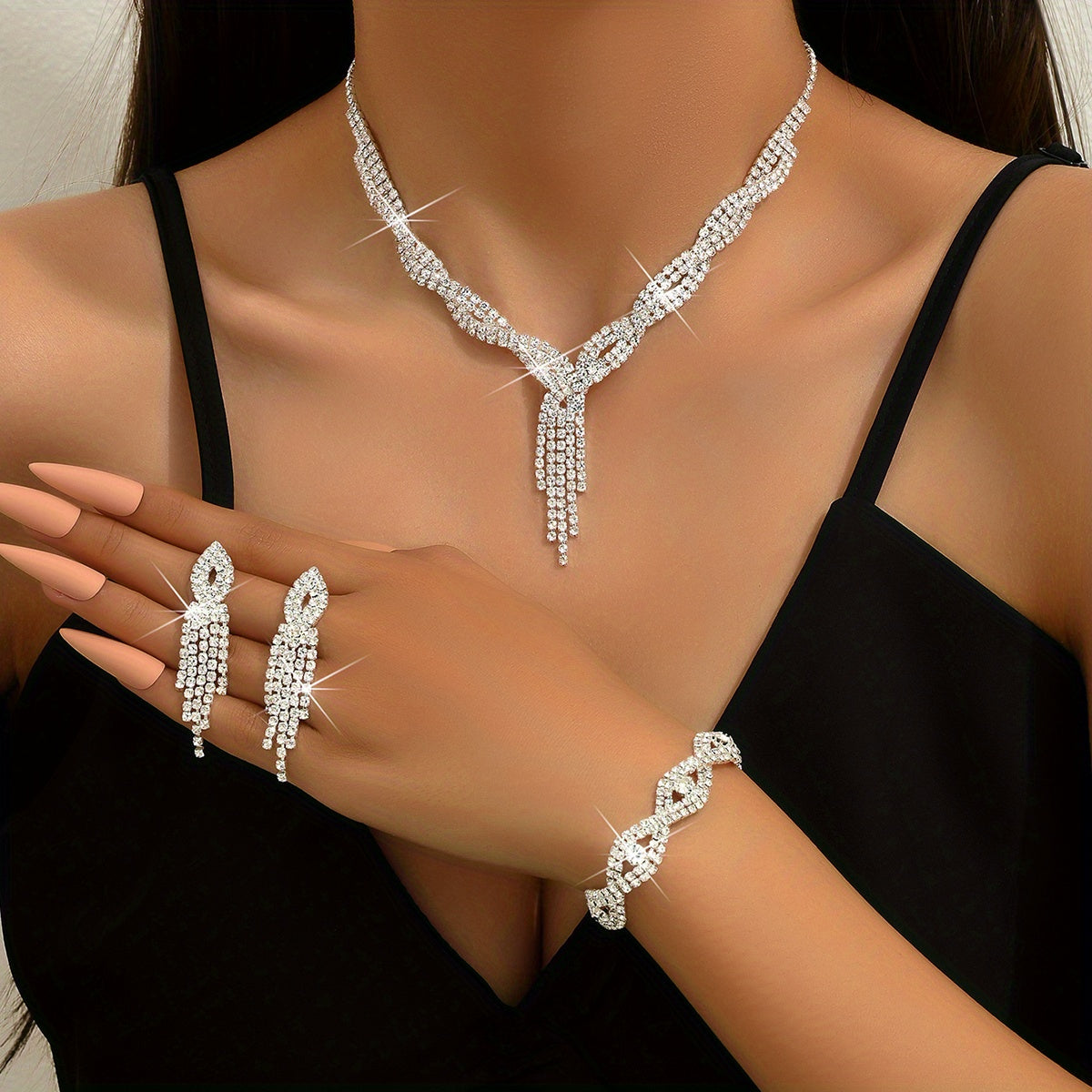 Jewelry Set Charm Necklace / Drop Earrings / Choker Bracelet Rhinestones Tassel Pendant 2 Pcs / 3 Pcs Birthday Surprise Gift For Woman & Girls Wedding Photography Props