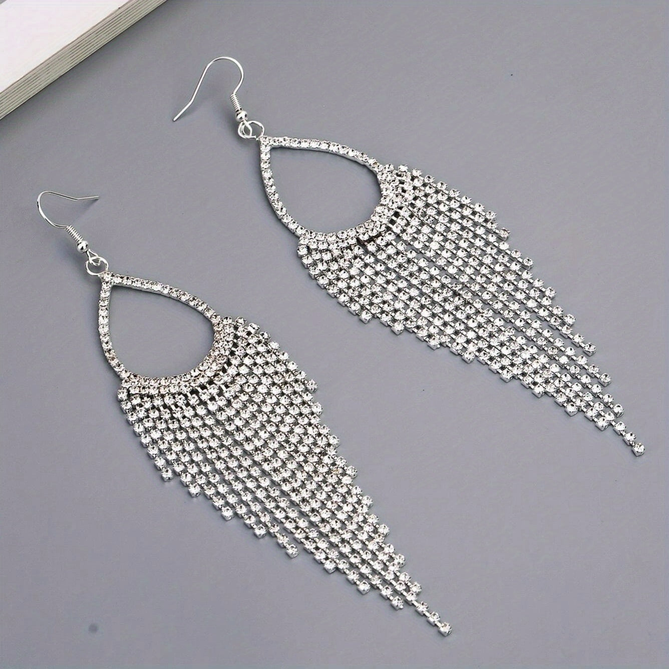 Gorgeous Rhinestone Tassel Dangle Earrings - Boho Elegant Style Zinc Alloy Silver Plated Jewelry for Weddings