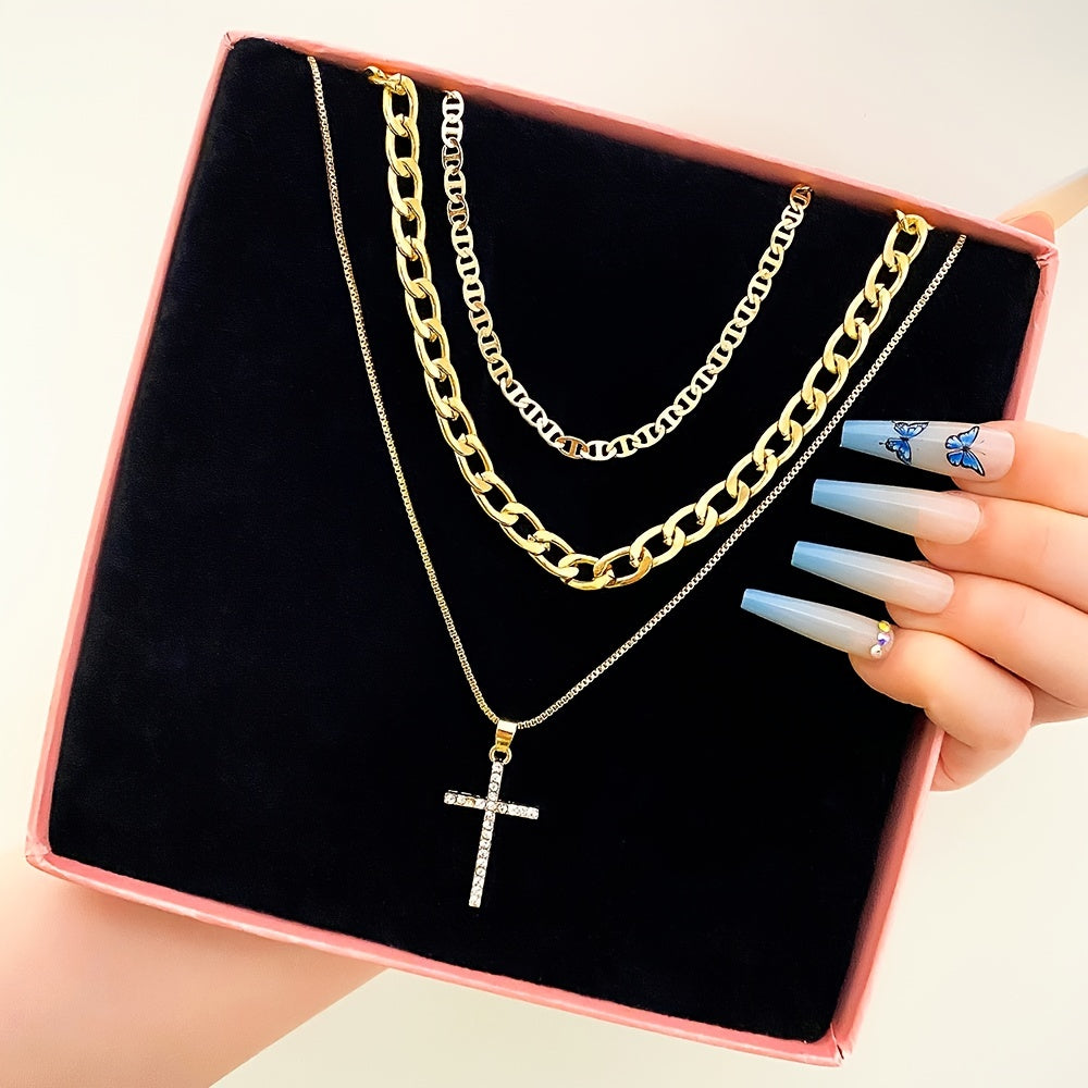 Add a Touch of Elegance with our Stackable Chain Necklace featuring a Cross Shape Pendant - Adjustable Length for Women and Girls - 1 Piece